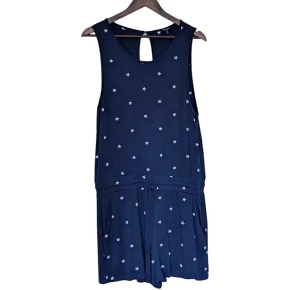 Splendid Romper Navy Silver Embroidered Stars Shorts Elastic Waist Women's Large - Picture 2 of 16
